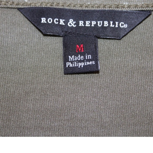 Rock & Republic Olive Green Top Studded Sheer Shoulder Casual Blouse - Picture 4 of 4